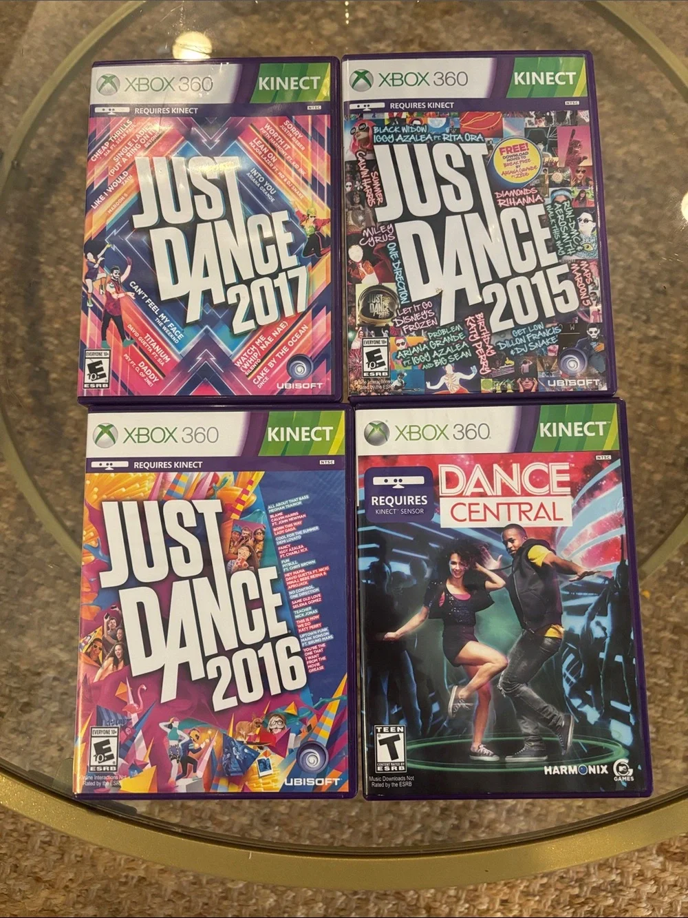 Just Dance 2017/2016/2015 & Dance Central Xbox 360 Game Bundle - Purple Cases